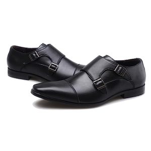 ENWIND Zapatos de Vestir Hombres Oxford Traje Derby Zapatos con Hebilla Zapatos de Negocios de Cuero Sintético para Boda,Negro,39 EU
