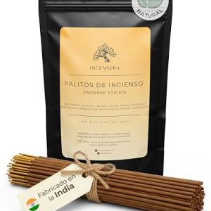 Incensera Juego de Varillas de Incienso, 100 Varillas (5 x 20), Nag Champa, Frankincense, Sándalo, Jazmín y Ambre Almizclado Inciensos – Incienso Natural, Meditación, Yoga, Relajación, Aromaterapia