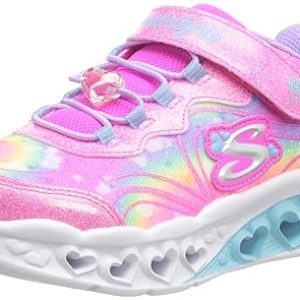 Skechers Flutter Heart Lights Groovy Swirl, Zapatos deportivos Niñas, Hot Pink Sparkle Mesh/Lavender Trim, 30 EU