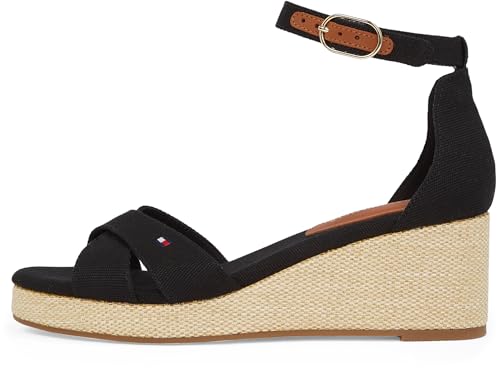 Tommy Hilfiger Alpargatas de cuña Mujer Flag Criss-Cros Mid con correa de tobillo, Negro (Black), 39