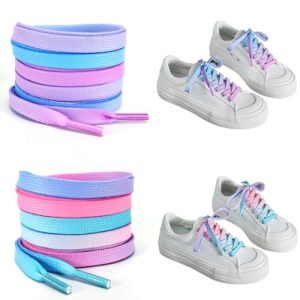EQLEF Cordones Arcoiris, 2 Pares de Degradados Infantiles para Niños y Niñas, Rosa y Colores, 120cm para 5-6 Hoyos, Zapatillas Deportivas y Zapatos de Lona