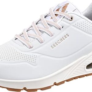 Skechers Uno – Shimmer Away, Zapatillas de Deporte Mujer, White Durabuck Rose Gold Duraleather Trim, 37.5 EU