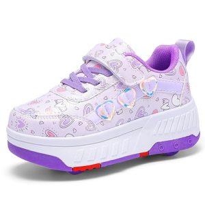 YongerYong Zapatos con Ruedas para niñas y niños, Zapatillas de Skateboard con Dos Ruedas, Patines Multiusos 2 en 1, Zapatillas Deportivas al Aire Libre con 4 Ruedas Retráctil