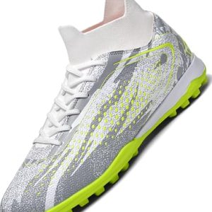 Donbest Botas de Fútbol Niño Zapatos de Fútbol Altos para Césped Artificial Natural e Indoor Zapatillas de Fútbol con Tacos Antideslizantes,White,EU34