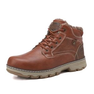 ARRIGO BELLO Botas Hombre Invierno Zapatos de Nieve Botines Cuero Cálido Trekking Boots Antideslizante Marrón 42