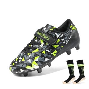 DREAM PAIRS Kids Botas de Fútbol Sala Niños Zapatos de Fútbol Transpirables Unisex Zapatillas de Entrenamiento Deportivas,Size 38.5,Negro/Verde Neón,SDSO2307K