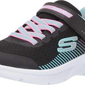 Skechers MICROSPEC, Zapatillas para Niñas, Black Mesh/Aqua & Neon Pink Trim, 27 EU