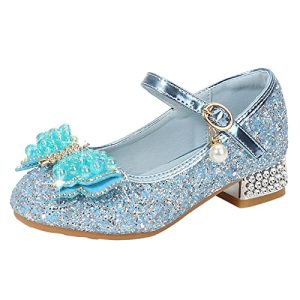 Zapatos de fiesta para niñas Genéricos, con lentejuelas, piedras de strass, disfraz, zapatos de princesa, con perla, lazo, elegantes, modernos, tacón grueso, escolares Mary Jane, azul, 25 EU