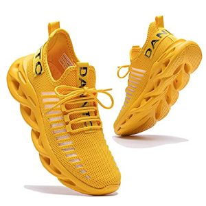 Dannto Hombre Mujer Zapatillas de Deporte Running Zapatos para Correr Gimnasio Sneaker Deportivas Padel Transpirables Casual Calzado Unisex(Amarillo,44)