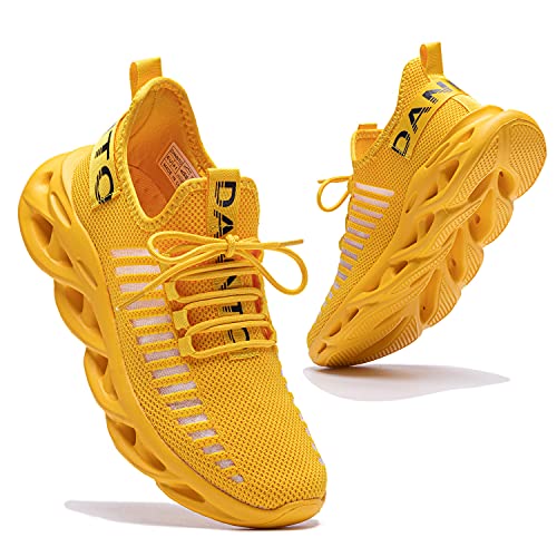 Dannto Hombre Mujer Zapatillas de Deporte Running Zapatos para Correr Gimnasio Sneaker Deportivas Padel Transpirables Casual Calzado Unisex(Amarillo,44)