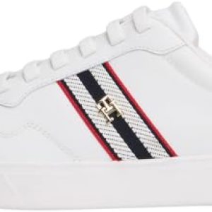 Tommy Hilfiger Sneaker con Suela Cupsole Mujer Webbing de Piel, Blanco (White), 38