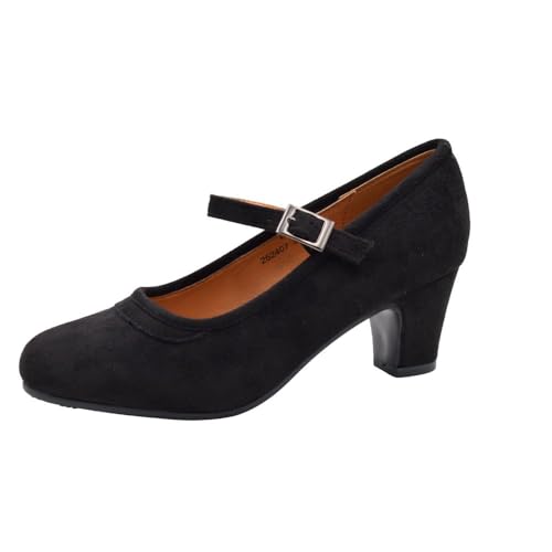 PASARELA - Zapatos de Baile Flamenco de Piel Vegana de Ante con Clavos para Mujer Color Negro Antelina Mujer Color: Black Talla: 37