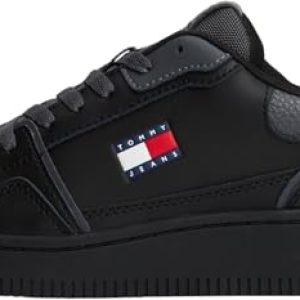 Tommy Jeans Cupsole Sneaker Mujer Retro Basket Low Top, Negro (Black), 39