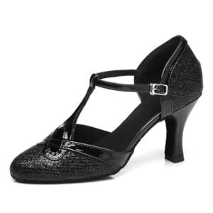 MGM-Joymod T-Starp – Zapatos de Baile Latino sintéticos con Mujer para Bodas Bailes de Baile Latino,L341 Negro 7.5cm Tacón,37 EU