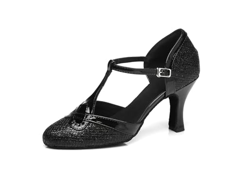 MGM-Joymod T-Starp - Zapatos de Baile Latino sintéticos con Mujer para Bodas Bailes de Baile Latino,L341 Negro 7.5cm Tacón,37 EU