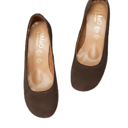 miMaO Zapatos Anchos de Mujer con Puntera Redonda en Marron, EU 41