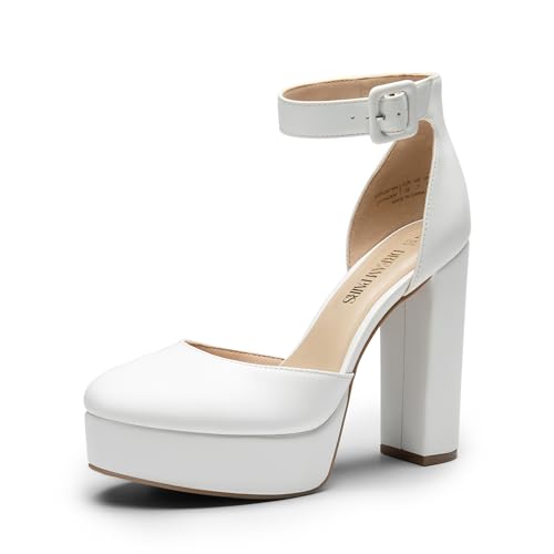 DREAM PAIRS Zapatos de tacón Cerrados para Mujer.,Size 40,Blanco-PU,SDPU2419W