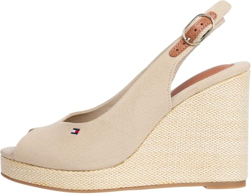 Tommy Hilfiger Alpargatas con cuña Mujer Flag High Slingback con correa de tobillo, Beige (Horseradish), 36