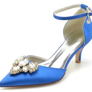 Hanfike Zapatos de mujer para una fiesta de boda tacón bajo punta almendra bombas de noche con lazos JY043, azul real, 39 EU