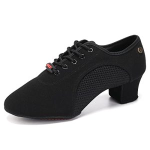 HIPPOSEUS Mujer Zapatos de práctica de Baile Latino Negros con Lace up de Tacon Bajo para Principiantes y Profesores de Danza,43 EU