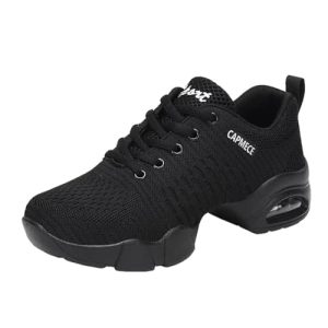 Zapatos de Jazz para mujer con cordones, transpirables, con acolchado de aire, suela dividida, plataforma, zapatillas de baile, negro b, 39 EU