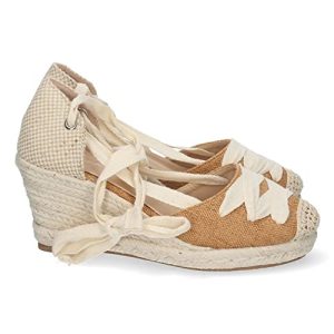 62756-Sandalias de Cuna para Mujer, Forrada de Yute, Comodas, Pala con Cordon Cruzado, y Cierre de Cordones, Primavera Verano 2022. Talla 38 Camel