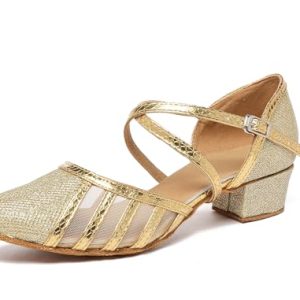 MINITOO Zapatos de baile latinos con purpurina para mujer, con correa cerrada, para fiestas, bodas, L2044 Gold 3 5cm Tacón, 42.5 EU