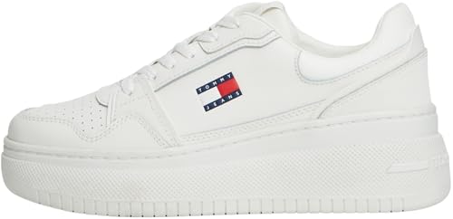 Tommy Jeans Sneaker con Plataforma Mujer Retro Basket de Piel, Blanco , 42 al mejor precio