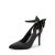 DREAM PAIRS Zapatos de vestir de tacón alto para mujer, con tiras, puntiagudos, con lazo, sexy, para fiesta, boda, Negro satinado., 39 EU