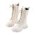 Botas Altas hasta la Rodilla para niñas Botas militaresblancas Zapatos para niñas Zapatos Escolares de Cuero sintético con Cordones y Cremallera Lateral Punk (01-White-A, 31 Little Child)
