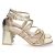 shoes&blues.es 75294 Sandalia de Tacon para Mujer, Comodo, con Tiras Finas Cruzadas, Talon Cerrado, y Cierre de Hebilla Oro Talla 36